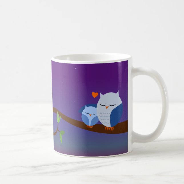 Blue Sleepy Owls Personalised Mug (Right)