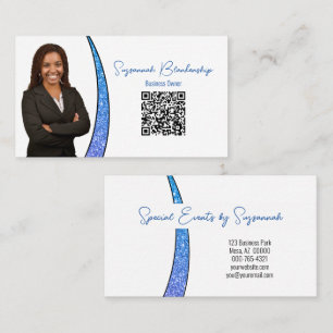 Blue Sliver of Faux Glitter Photo QR Professional  Business Card