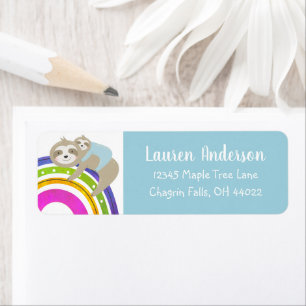 Blue Sloths Rainbow Kawaii Boy Baby Shower Address Return Address Label