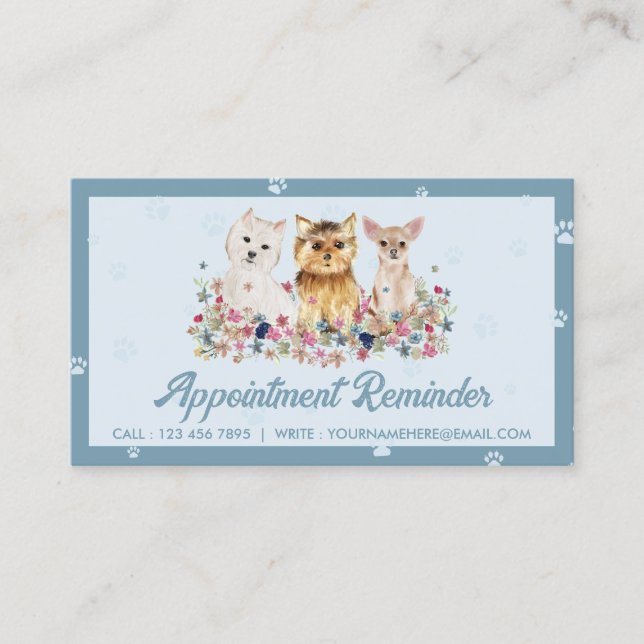 Blue Small Dogs Paw Pet Sitter Appointment Business Card (Front)