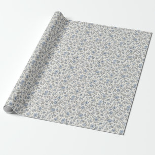 Blue Small Floral Branch Warm White Wrapping Paper