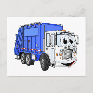Blue Smiling Cartoon Garbage Truck Postcard