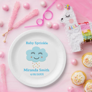 Blue smiling cloud raindrops baby sprinkle  paper plate