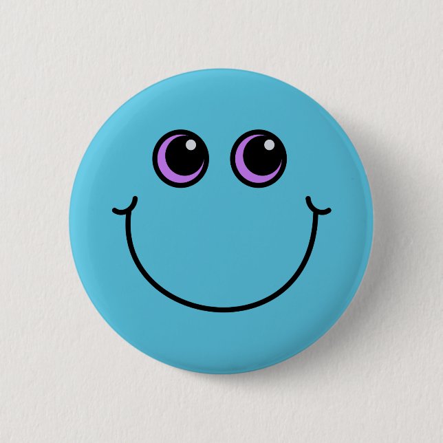 Blue Smiling Emoji Face 6 Cm Round Badge (Front)