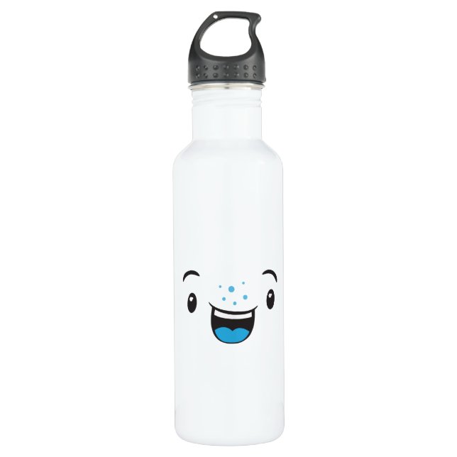 Blue Smiling Kawaii Face 710 Ml Water Bottle (Front)
