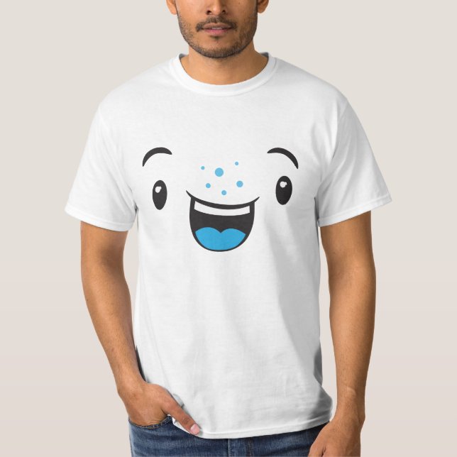 Blue Smiling Kawaii Face Clothing T-Shirt (Front)
