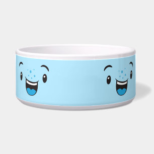 Blue Smiling Kawaii Face Dog Bowl