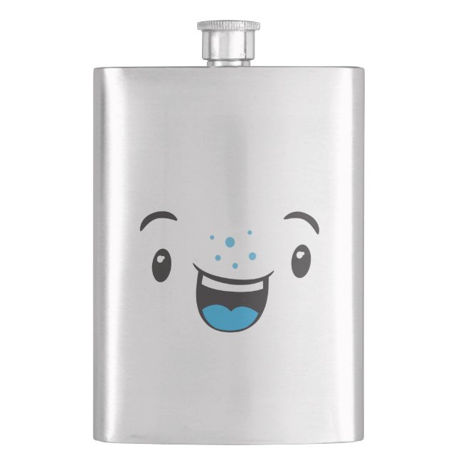 Blue Smiling Kawaii Face Flask (Front)