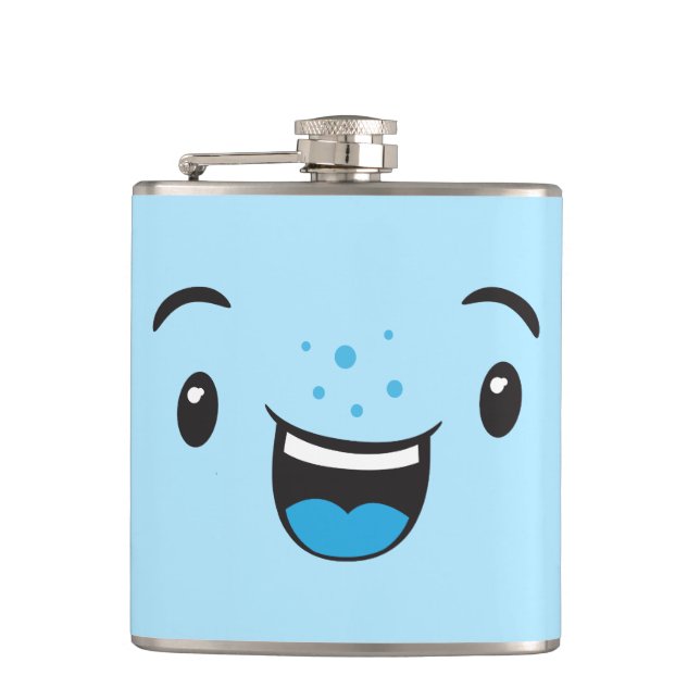 Blue Smiling Kawaii Face Flask (Front)