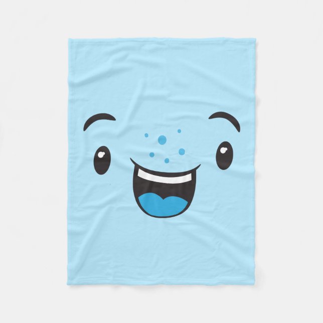 Blue Smiling Kawaii Face Fleece Blanket (Front)