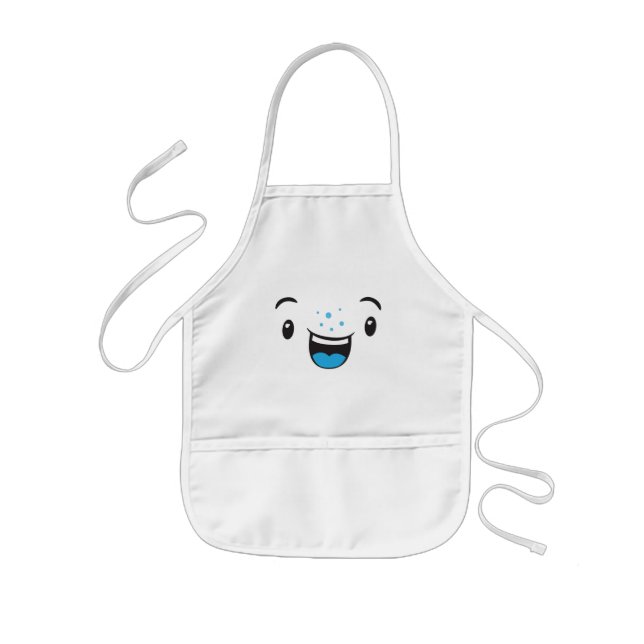 Blue Smiling Kawaii Face Kid's Apron (Front)