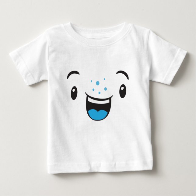 Blue Smiling Kawaii Face Kids Clothing Baby T-Shirt (Front)