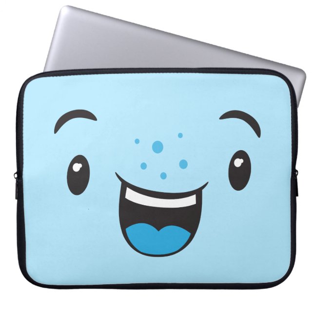 Blue Smiling Kawaii Face Laptop Sleeve (Front)