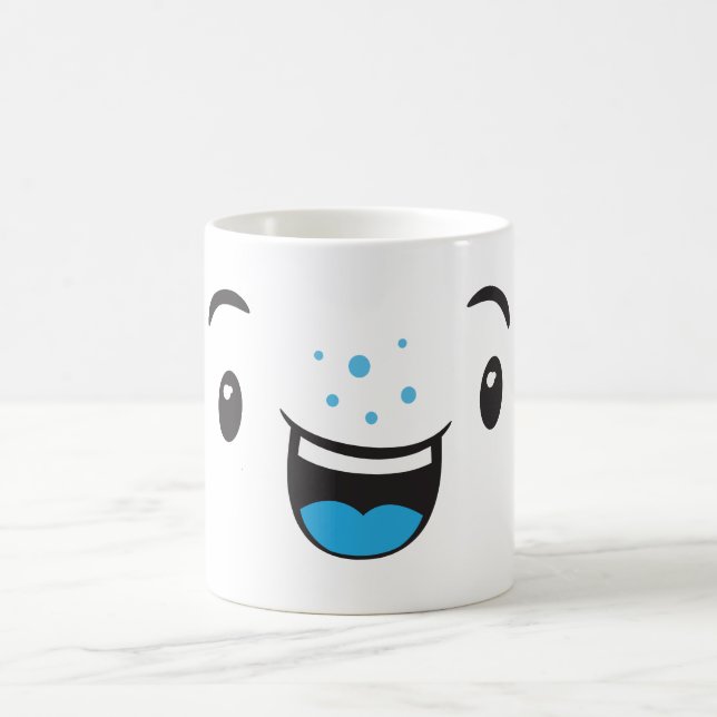 Blue Smiling Kawaii Face Mug (Center)