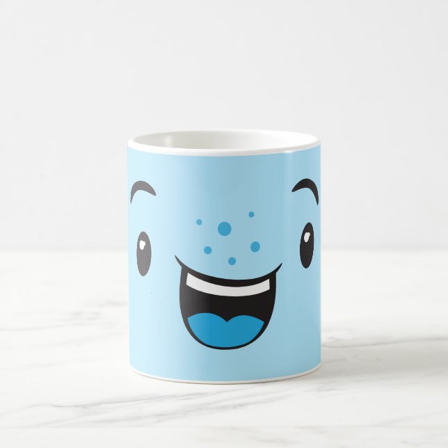 Blue Smiling Kawaii Face Mug (Center)
