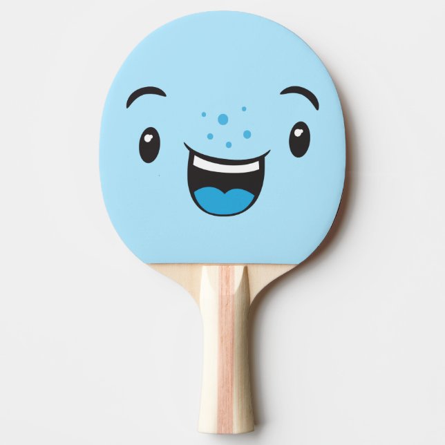 Blue Smiling Kawaii Face Ping Pong Paddle (Front)