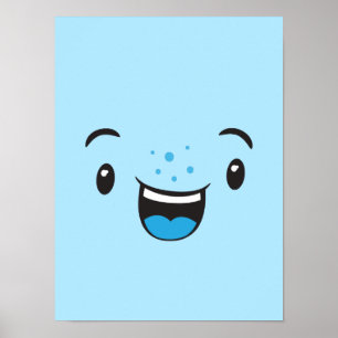 Blue Smiling Kawaii Face Poster Print