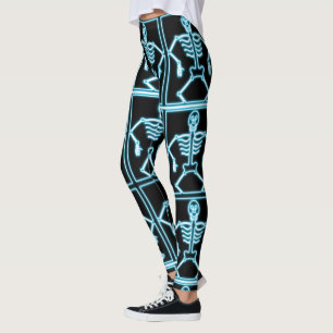 Blue Smiling Skeleton in Squares Leggings