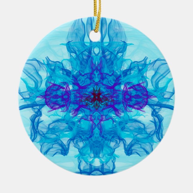 BLUE SMOKE - Fractal Art - Ceramic Ornament (Front)