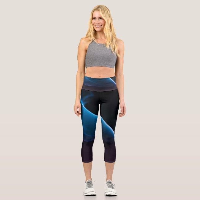 Blue smoke on black capri leggings (Front)