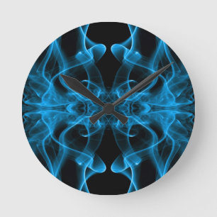 Blue Smoke Symmetrical Minimalist Black Round Clock