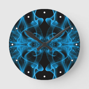 Blue Smoke Symmetrical Minimalist Black Round Clock