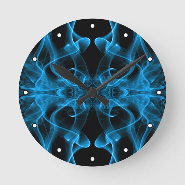 Blue Smoke Symmetrical Minimalist Black Round Clock (Front)
