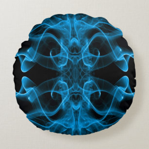 Blue Smoke Symmetrical Minimalist Black Round Cushion