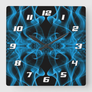 Blue Smoke Symmetrical Minimalist Black Square Wall Clock