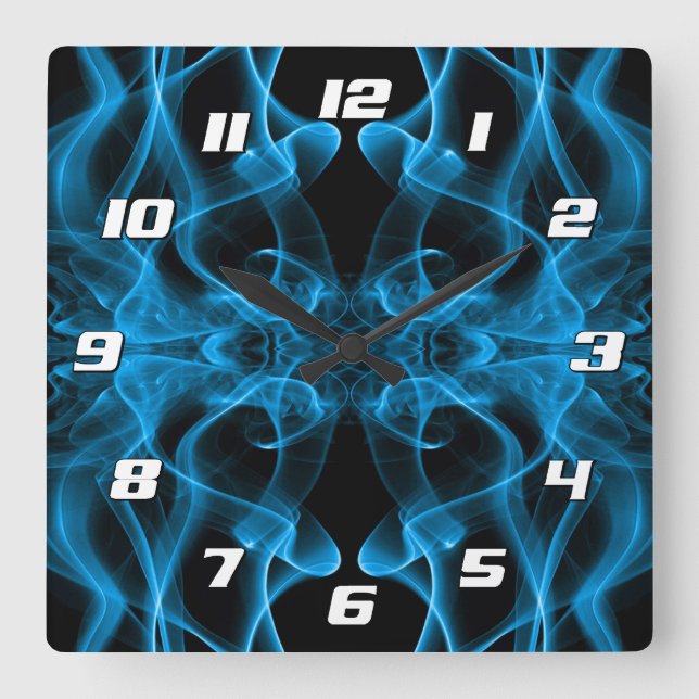 Blue Smoke Symmetrical Minimalist Black Square Wall Clock (Front)