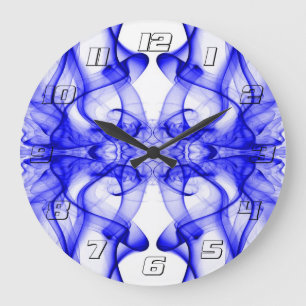 Blue Smoke Symmetrical Minimalist White Large Clock