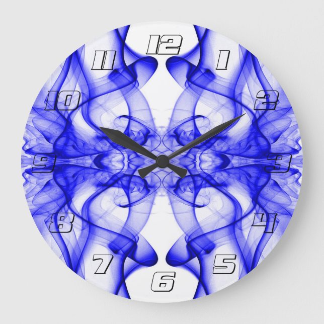 Blue Smoke Symmetrical Minimalist White Large Clock (Front)