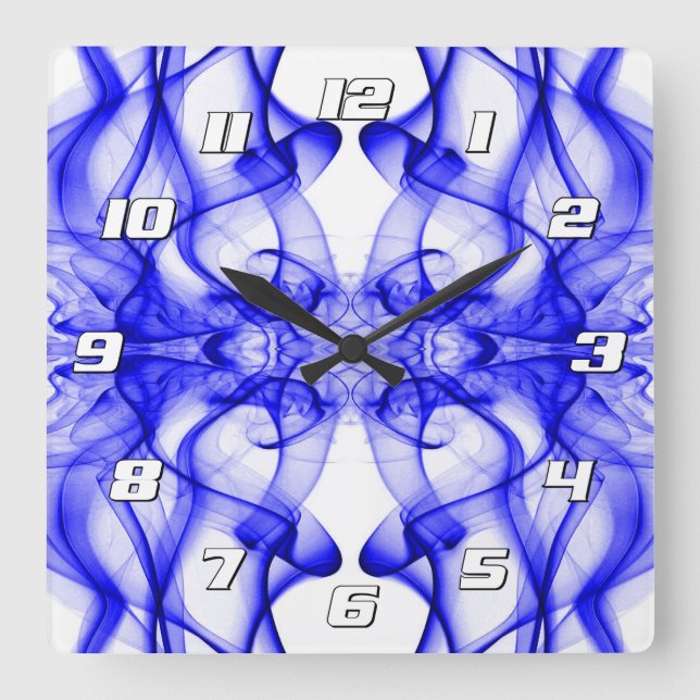 Blue Smoke Symmetrical Minimalist White Square Wall Clock (Front)