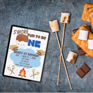 Blue, S'More Fun to be One, 1st Birthday Invitation