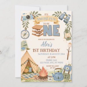 Blue Smore Fun to be One First Birthday Invitation