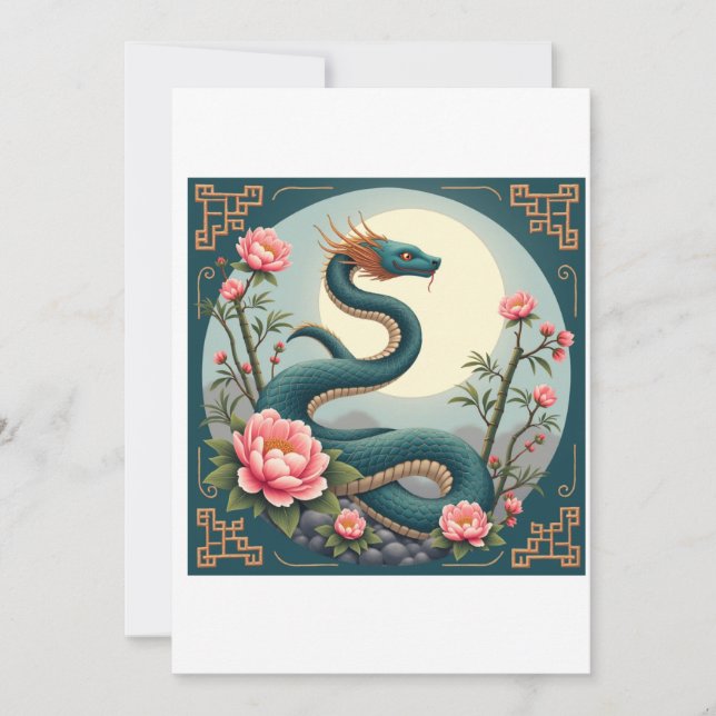 Blue Snake lotus flower Holiday Card (Front)