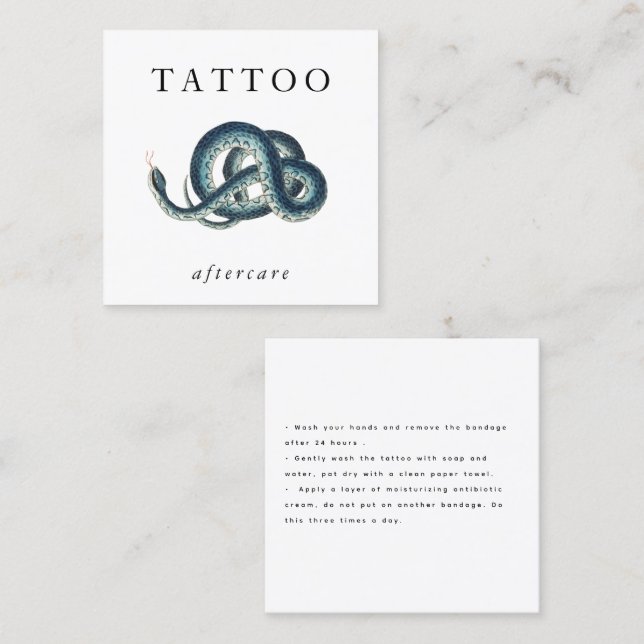 Blue Snake Tattoo Aftercare Instructions Modern Square Business Card (Front/Back)