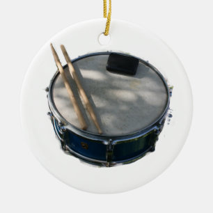 Blue Snare Drum Drumsticks and Muffler Ceramic Tree Decoration