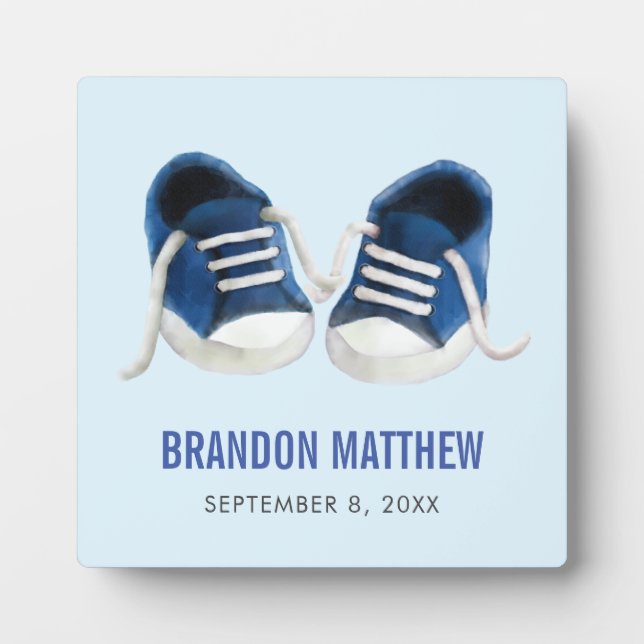 Blue Sneakers Baby Plaque, Baby Shoes Picture Plaque (Front)