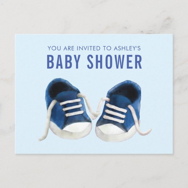 Blue Sneakers Baby Shower Invitation Postcard (Front)