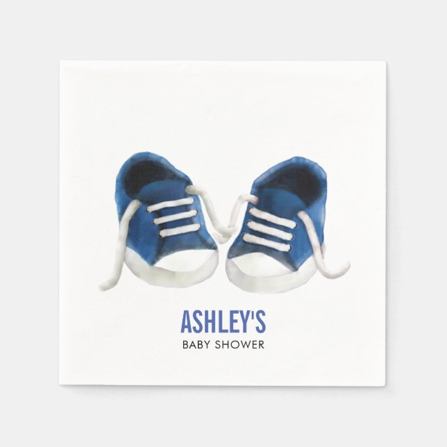 Blue Sneakers Baby Shower Napkins, Boy Baby Shower Napkin (Front)