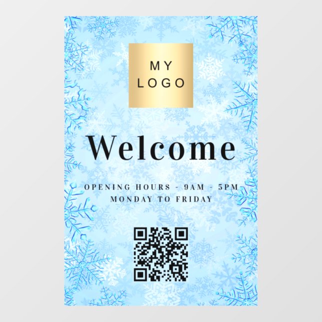 Blue snow business logo welcome opening QR code (Sheet)