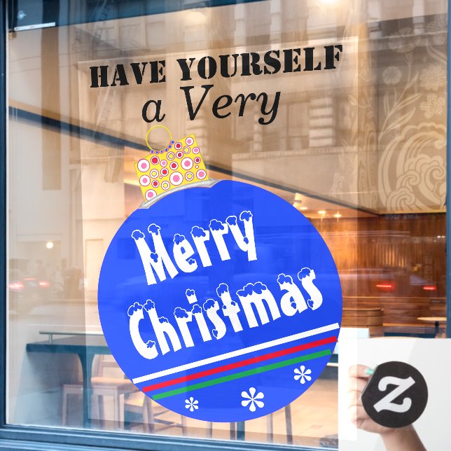 Blue Snow Capped Merry Christmas Ornament (Cafe Window)