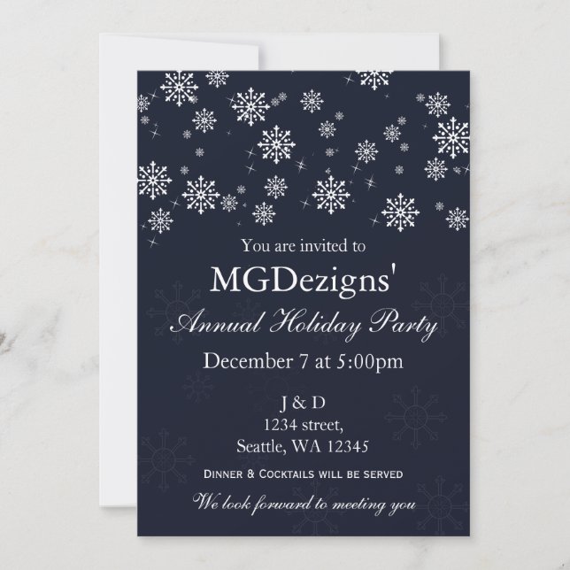 blue snow festive Corporate holiday party Invites (Front)