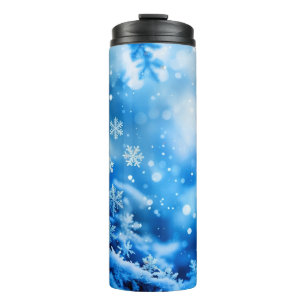 Blue Snow Flakes Background Texture Digital Art Thermal Tumbler