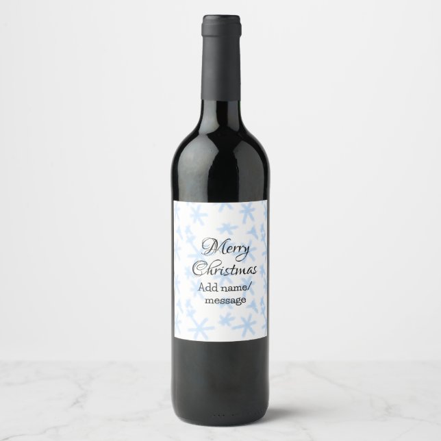 Blue snow flakes Christmas pattern snow pattern Wine Label (Front)