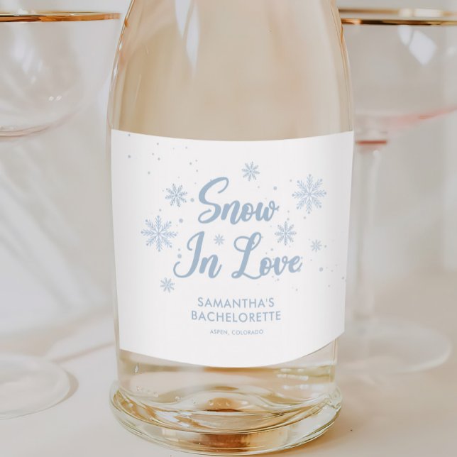Blue Snow in love Winter Ski Bachelorette  Sparkling Wine Label (Creator Uploaded)
