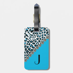 Blue Snow Leopard Print Monogrammed Luggage Tag