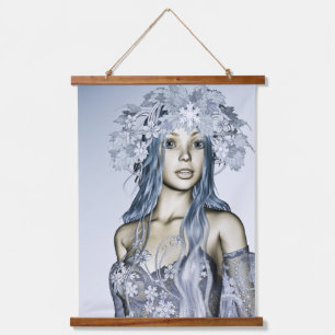 Blue Snow Maiden Winter Fantasy Portrait Hanging Tapestry
