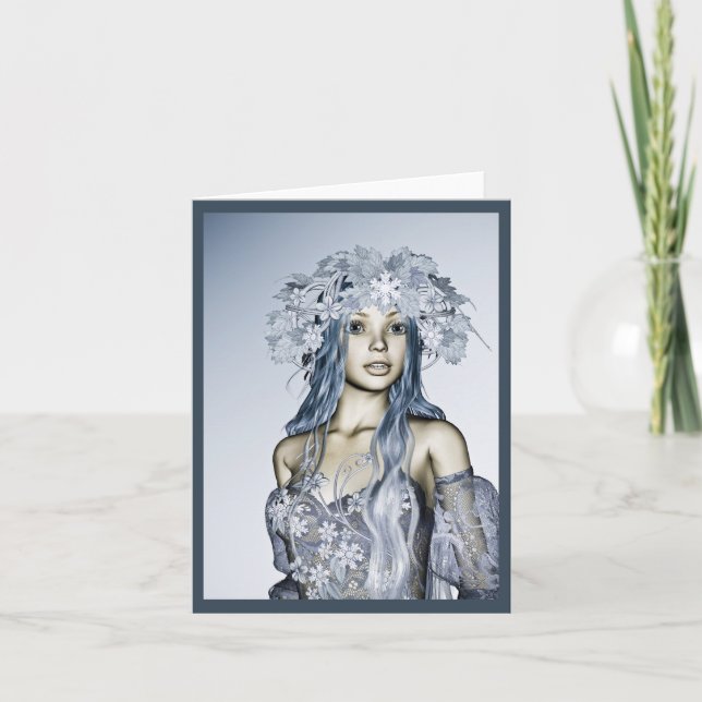 Blue Snow Maiden Winter Fantasy Portrait Note Card (Front)